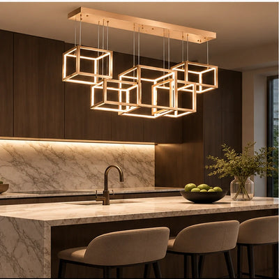 Bliss & Birch Champagne Gold Six-Cube Linear Pendant