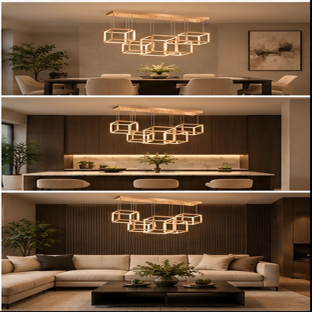 Bliss & Birch Champagne Gold Six-Cube Linear Pendant