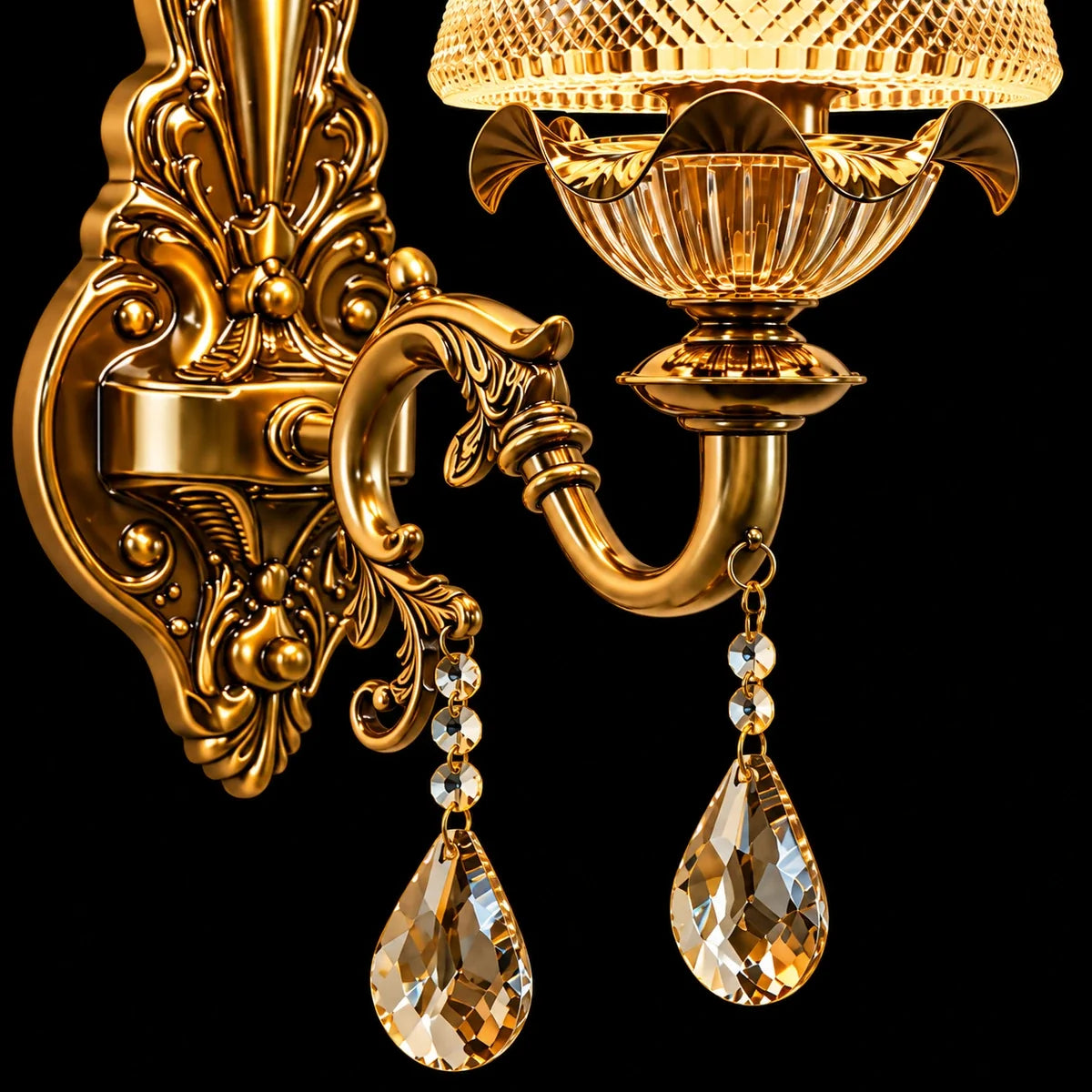 Bliss & Birch Antique Gold Crystal-Shade Wall Light