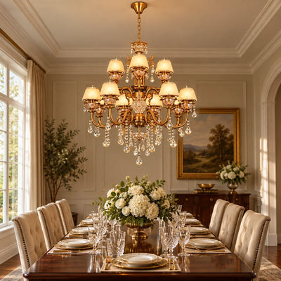 Bliss & Birch Two-Tier Antique Gold Crystal Chandelier