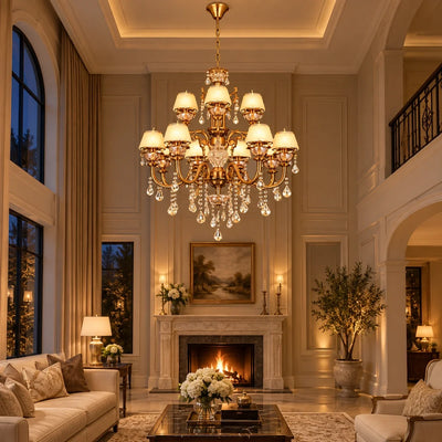 Bliss & Birch Two-Tier Antique Gold Crystal Chandelier