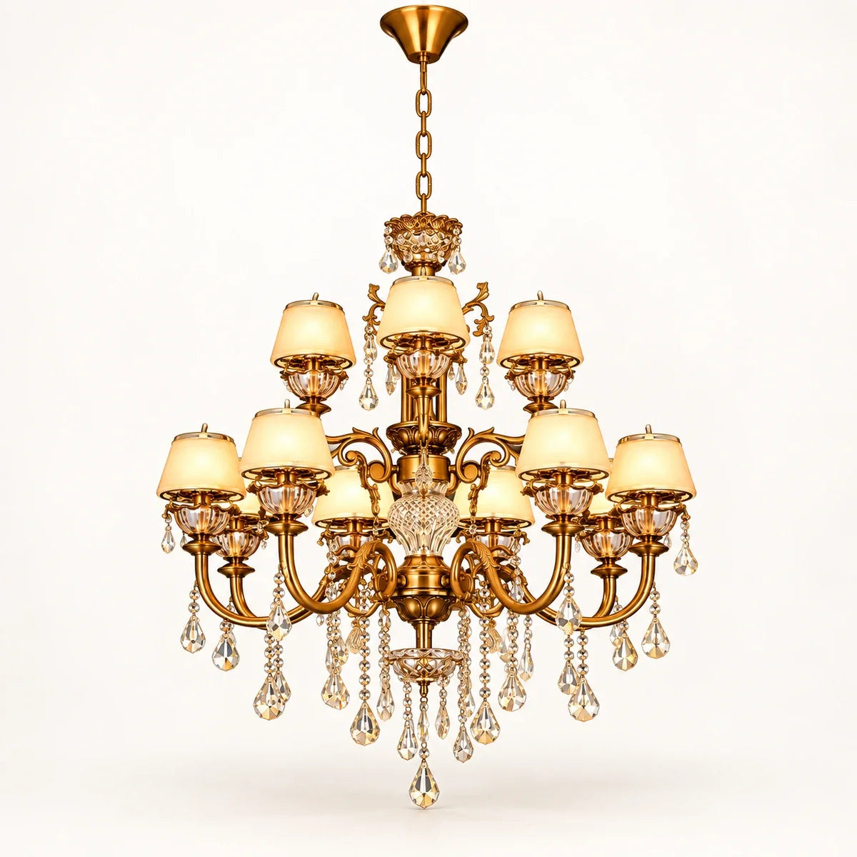 Bliss & Birch Two-Tier Antique Gold Crystal Chandelier