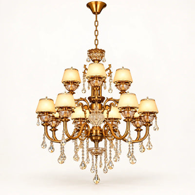 Bliss & Birch Two-Tier Antique Gold Crystal Chandelier