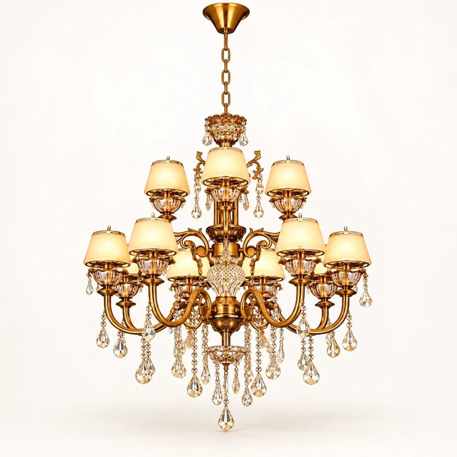 Bliss & Birch Two-Tier Antique Gold Crystal Chandelier