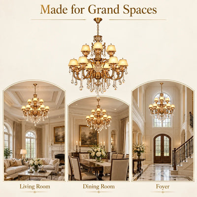 Bliss & Birch Two-Tier Antique Gold Crystal Chandelier