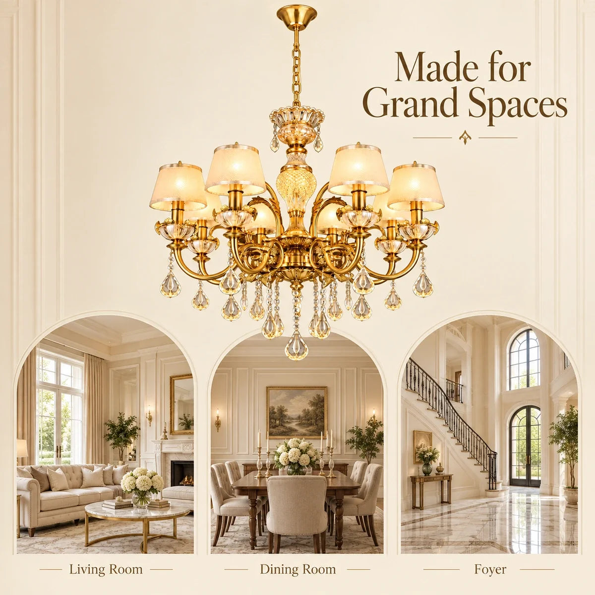 Bliss & Birch Antique Gold Eight-Shade Crystal Chandelier
