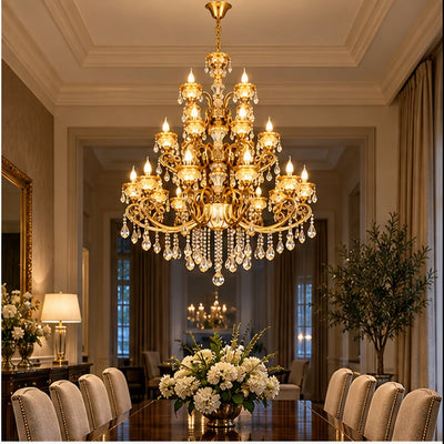 Bliss & Birch Antique Gold Three-Tier Crystal Chandelier