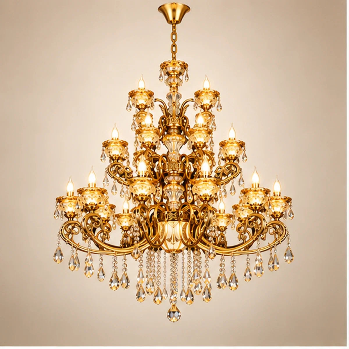 Bliss & Birch Antique Gold Three-Tier Crystal Chandelier