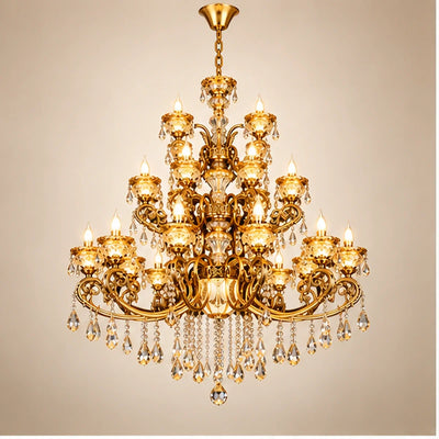 Bliss & Birch Antique Gold Three-Tier Crystal Chandelier