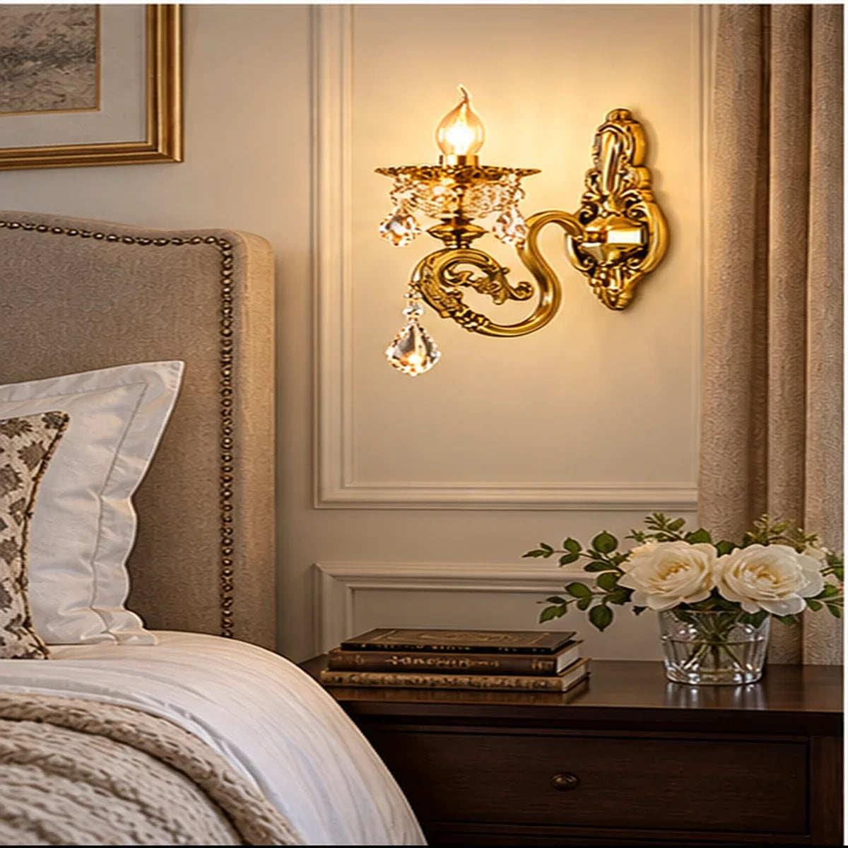 Bliss & Birch Antique Gold Candle-Style Crystal Wall Light