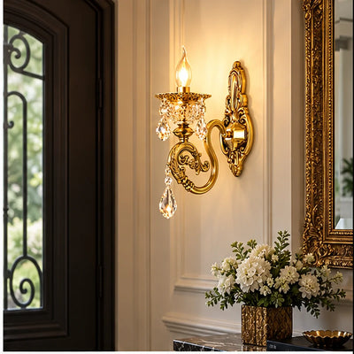 Bliss & Birch Antique Gold Candle-Style Crystal Wall Light