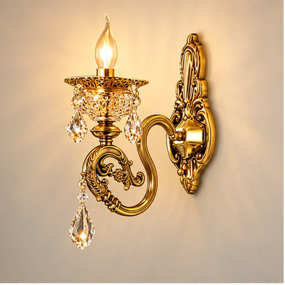 Bliss & Birch Antique Gold Candle-Style Crystal Wall Light