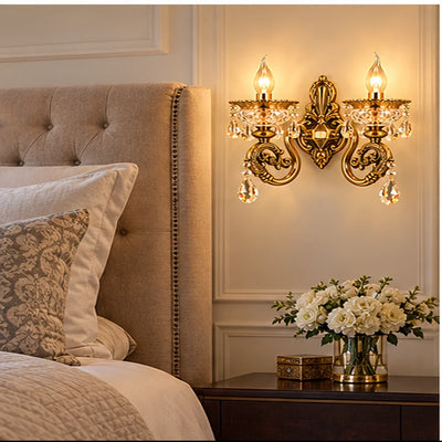 Bliss & Birch Antique Gold Two-Arm Crystal Wall Light