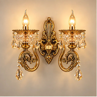 Bliss & Birch Antique Gold Two-Arm Crystal Wall Light
