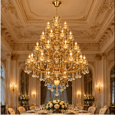 Bliss & Birch Monumental Antique Gold Crystal Chandelier