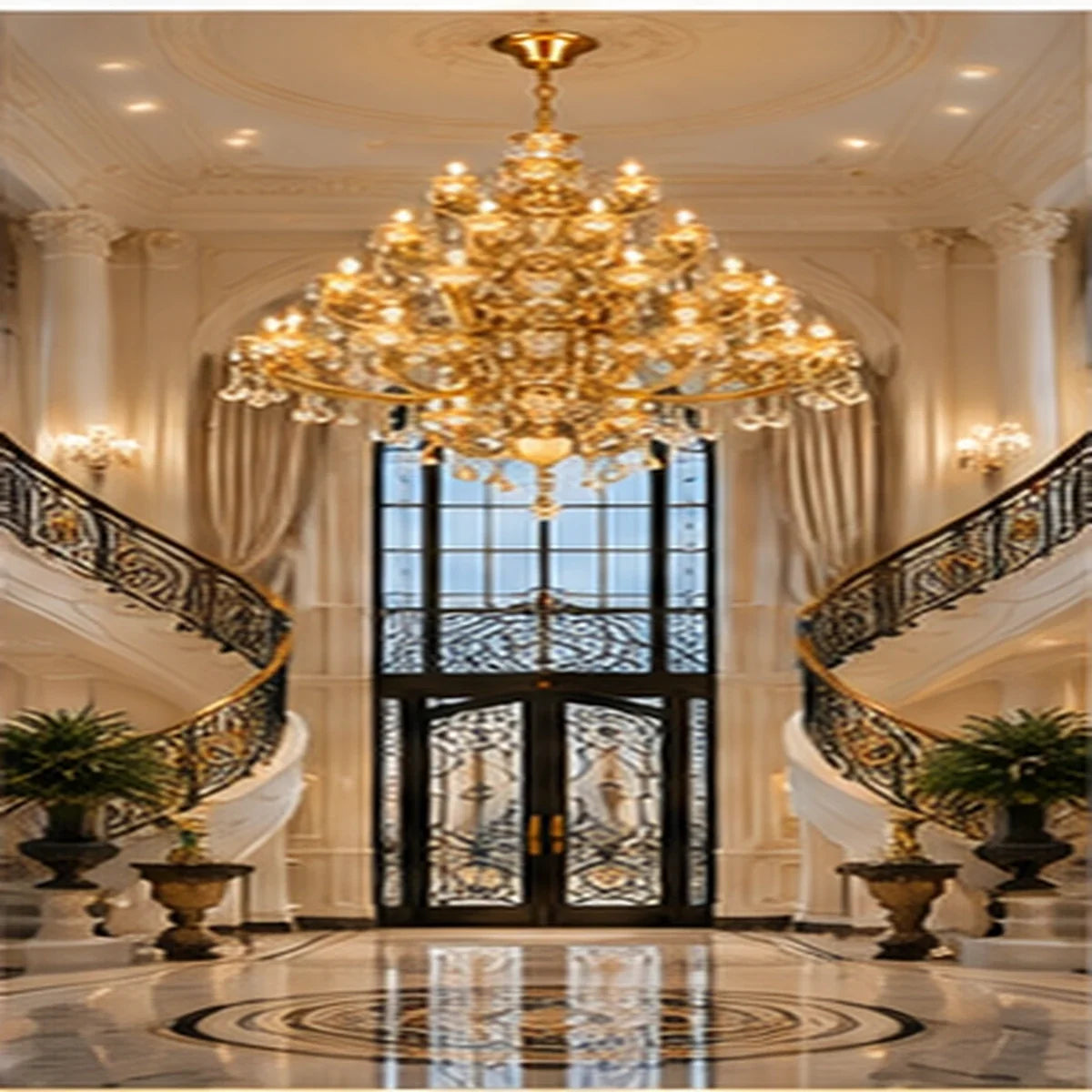 Bliss & Birch Monumental Antique Gold Crystal Chandelier