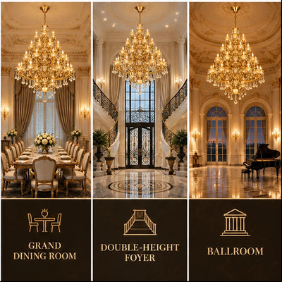 Bliss & Birch Monumental Antique Gold Crystal Chandelier