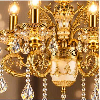 Bliss & Birch Antique Gold Six-Arm Crystal Chandelier