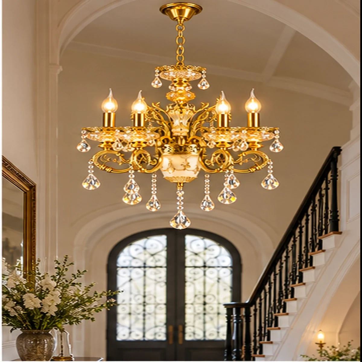 Bliss & Birch Antique Gold Six-Arm Crystal Chandelier