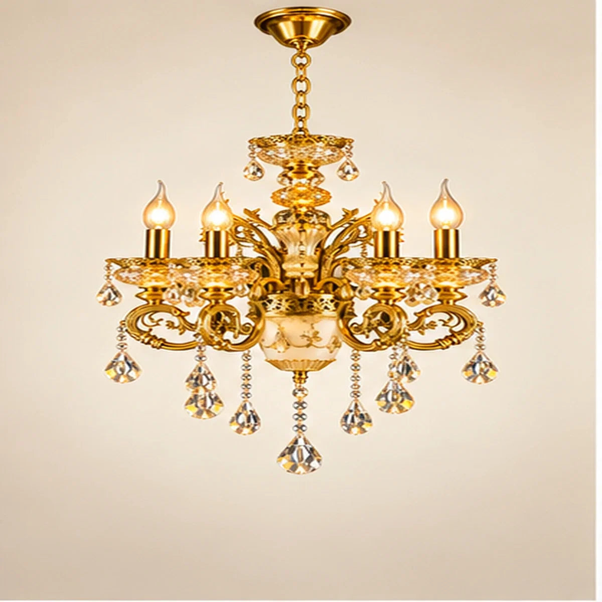 Bliss & Birch Antique Gold Six-Arm Crystal Chandelier