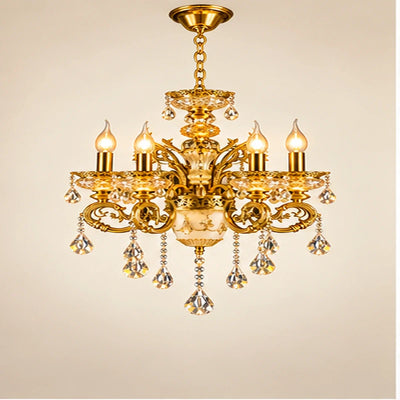 Bliss & Birch Antique Gold Six-Arm Crystal Chandelier