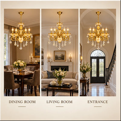 Bliss & Birch Antique Gold Six-Arm Crystal Chandelier