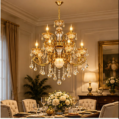 Bliss & Birch Antique Gold Two-Tier Crystal Chandelier