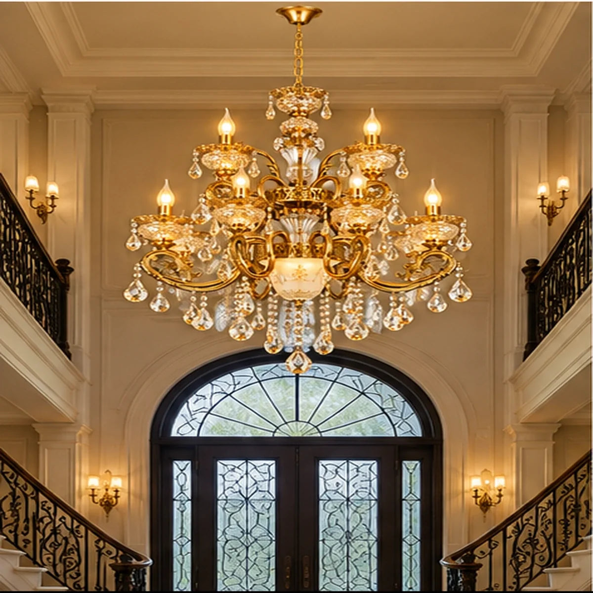 Bliss & Birch Antique Gold Two-Tier Crystal Chandelier