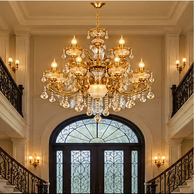 Bliss & Birch Antique Gold Two-Tier Crystal Chandelier