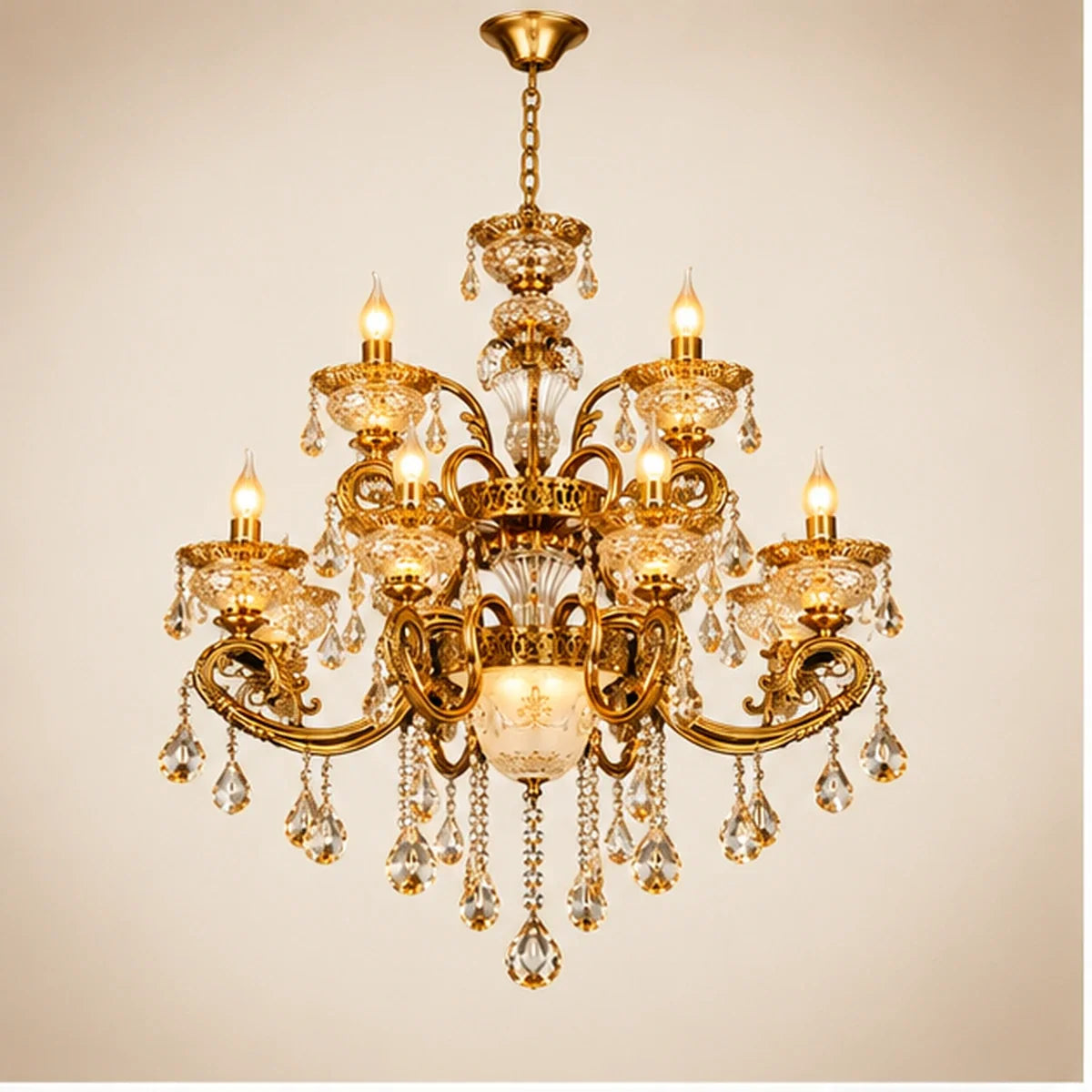 Bliss & Birch Antique Gold Two-Tier Crystal Chandelier