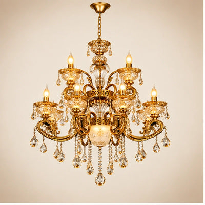 Bliss & Birch Antique Gold Two-Tier Crystal Chandelier