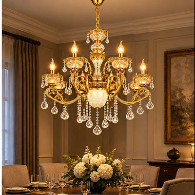 Bliss & Birch Antique Gold Eight-Arm Crystal Chandelier