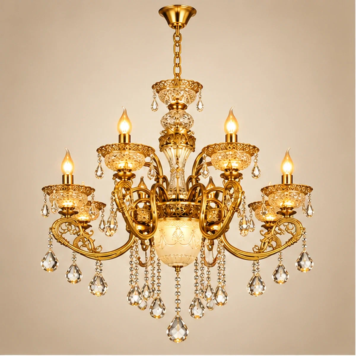 Bliss & Birch Antique Gold Eight-Arm Crystal Chandelier