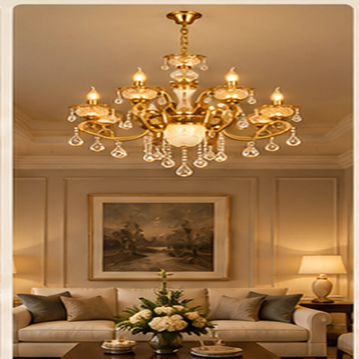 Bliss & Birch Antique Gold Eight-Arm Crystal Chandelier
