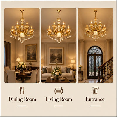 Bliss & Birch Antique Gold Eight-Arm Crystal Chandelier