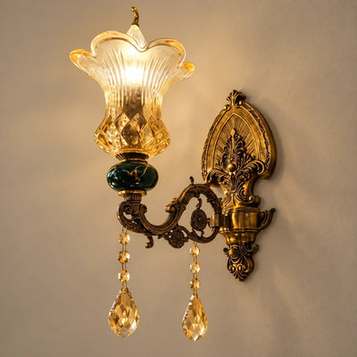 Bliss & Birch Green and Amber Floral Glass Wall Sconce