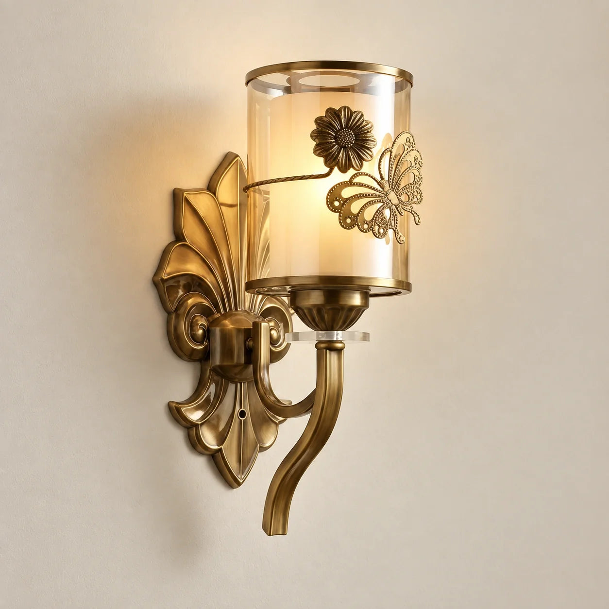 Bliss & Birch Floral Cylinder Glass Wall Sconce