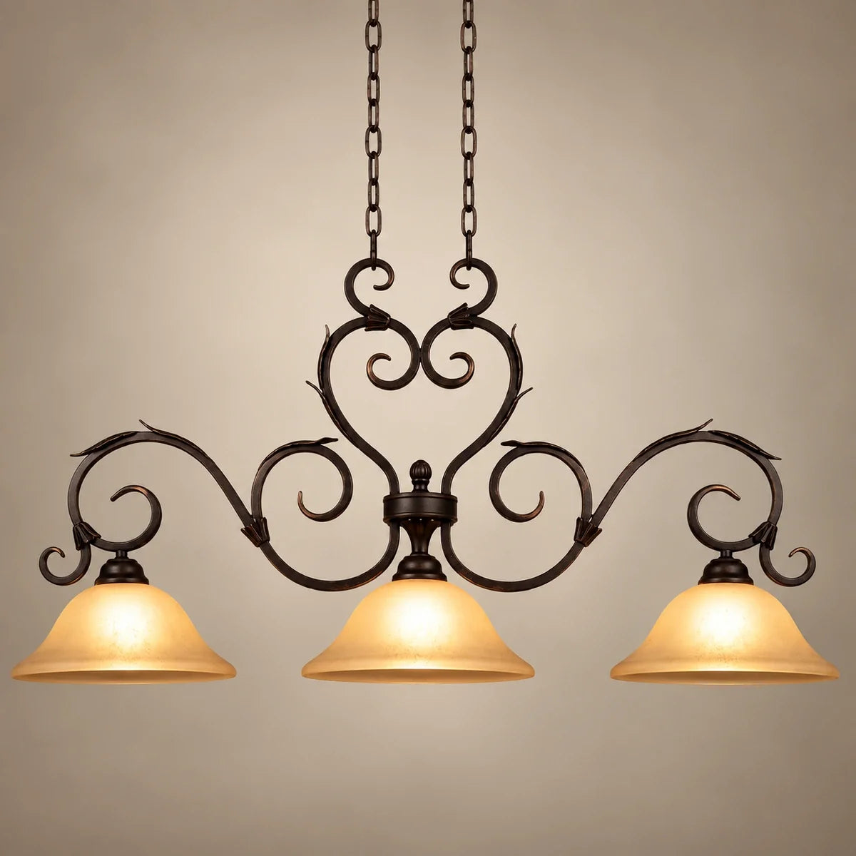 Bliss & Birch Antique Scroll Three-Shade Linear Pendant