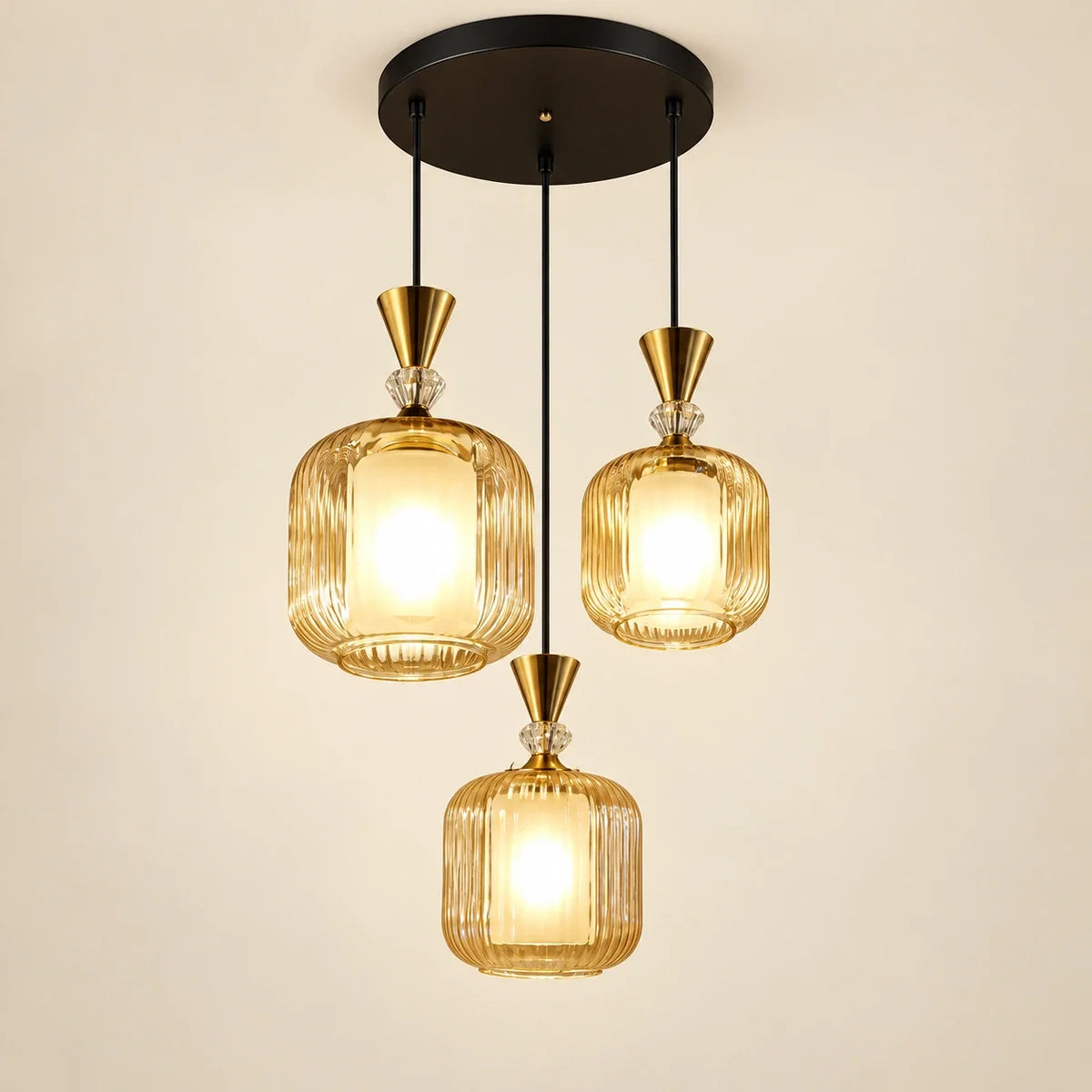 Bliss & Birch Amber Glass Three-Light Pendant Cluster