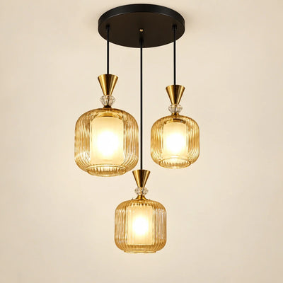 Bliss & Birch Amber Glass Three-Light Pendant Cluster