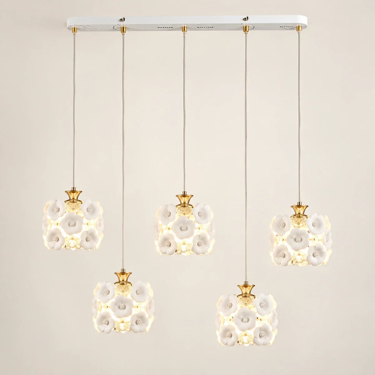Bliss & Birch Floral Ceramic Five-Shade Pendant Cluster
