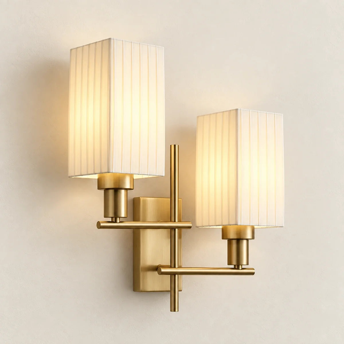 Bliss & Birch Asymmetric Twin Rectangular Pleated Shade Wall Sconce