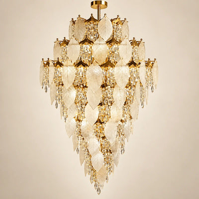 Bliss & Birch Grand Frosted Leaf Double-Height Chandelier