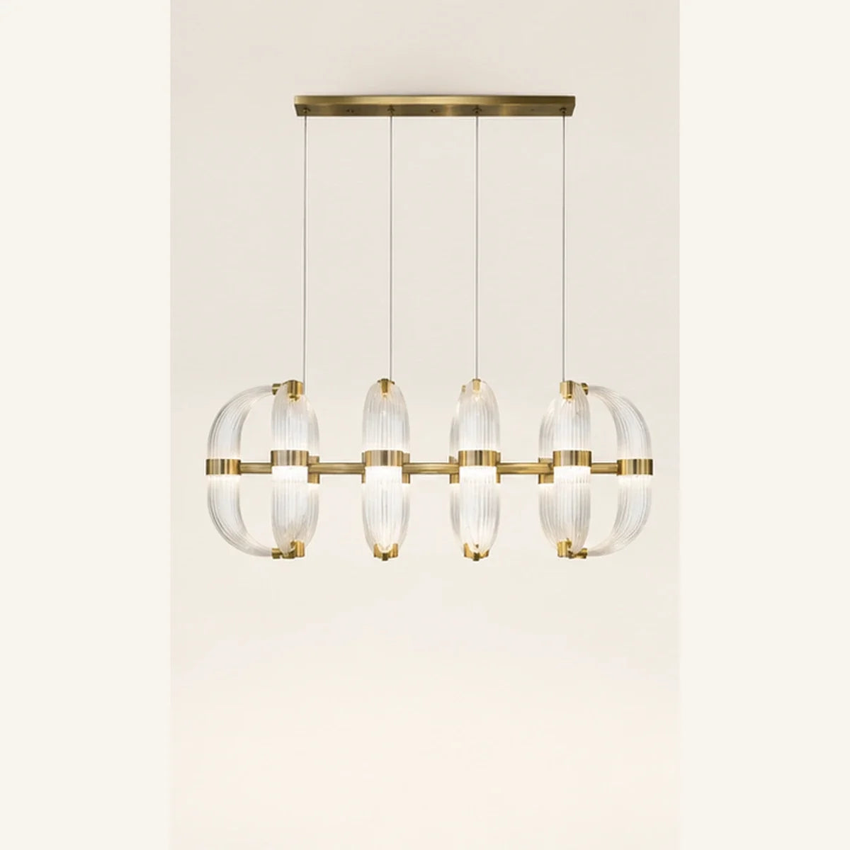 Bliss & Birch Antique Brass Ribbed Glass Linear Chandelier