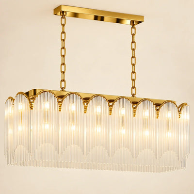 Bliss & Birch Gold Frosted Glass Scalloped Linear Chandelier