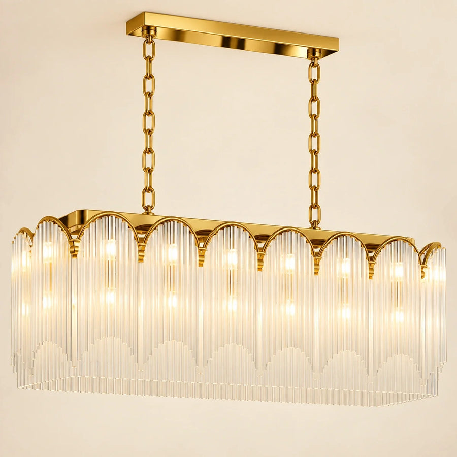 Bliss & Birch Gold Frosted Glass Scalloped Linear Chandelier