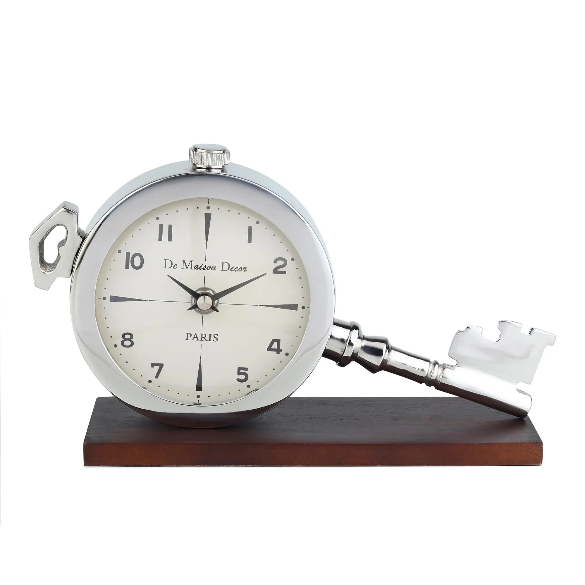 Areios Table Clock | Vintage Key Design Desk Clock in Gold Finish with Wooden Base