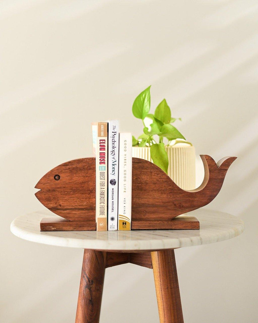 Fish Bookends for office | Unique Wooden Book Stopper | Decorative Bookends