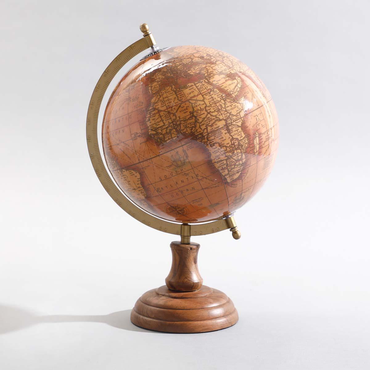 Ennis Decorative Globe | Rustic Wooden Globe for Home, Office & Living Room Decor
