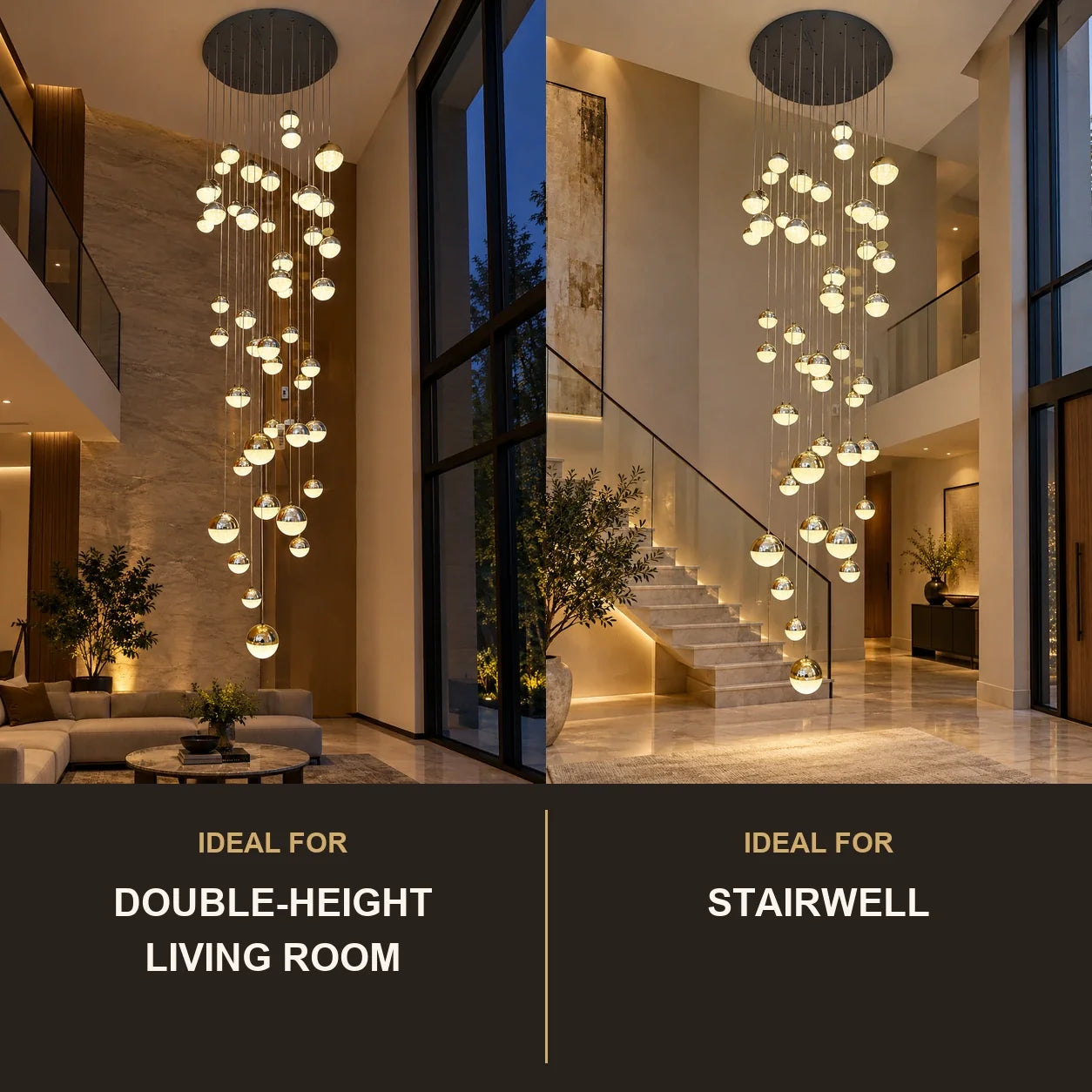 Bliss & Birch Cascading Globe Double-Height Chandelier